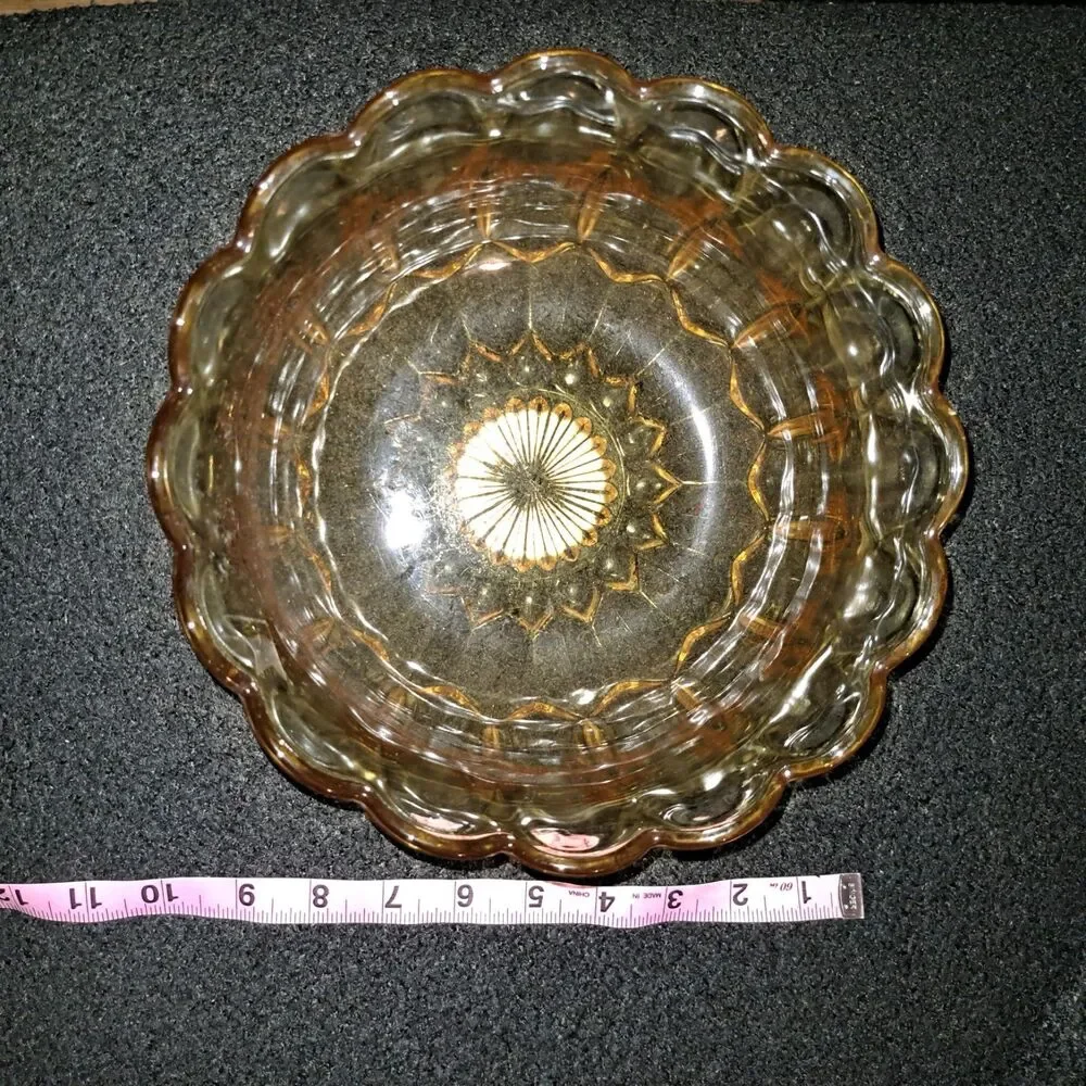 Vintage Fairfield 60's Anchor Hocking Amber Glass Serving Bowl Dish Scalloped